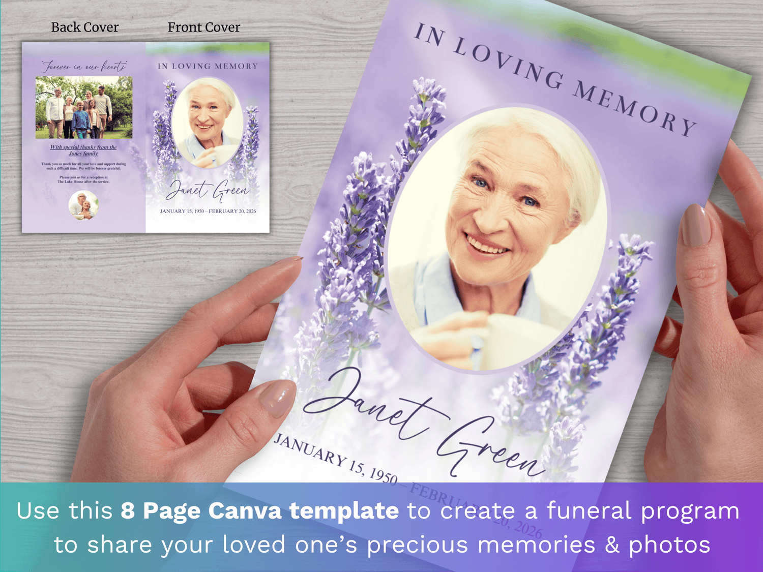 8 Page Lavender CANVA Funeral Program Template