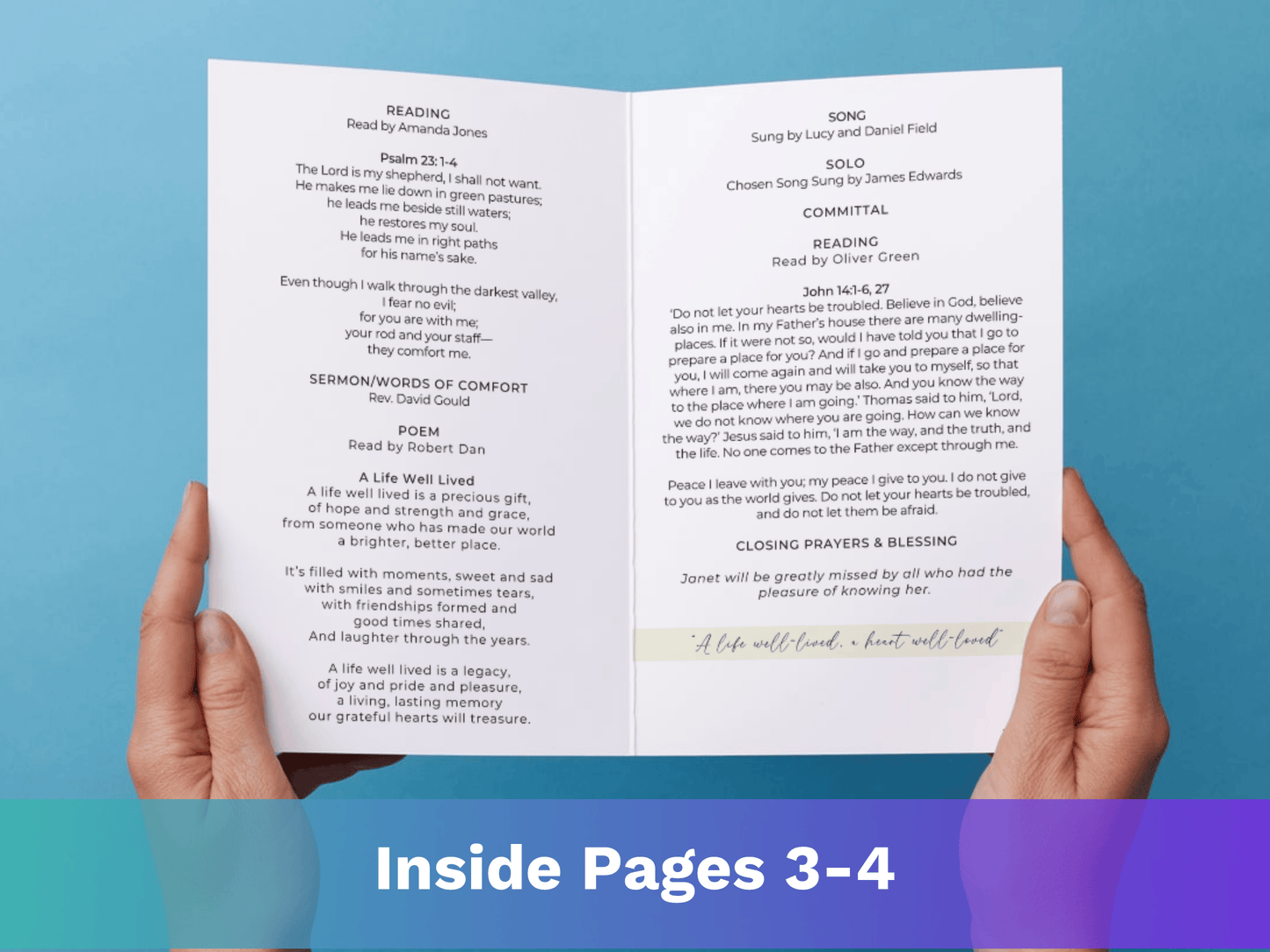 8 Page Memories CANVA Funeral Program Template