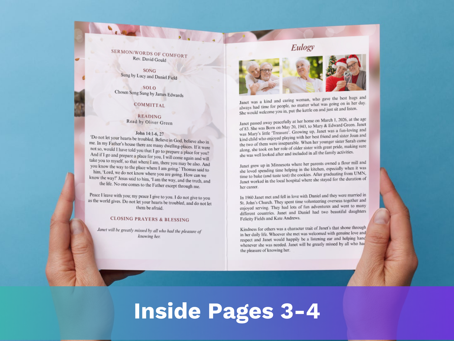 8 Page Blossom Fade CANVA Funeral Program Template