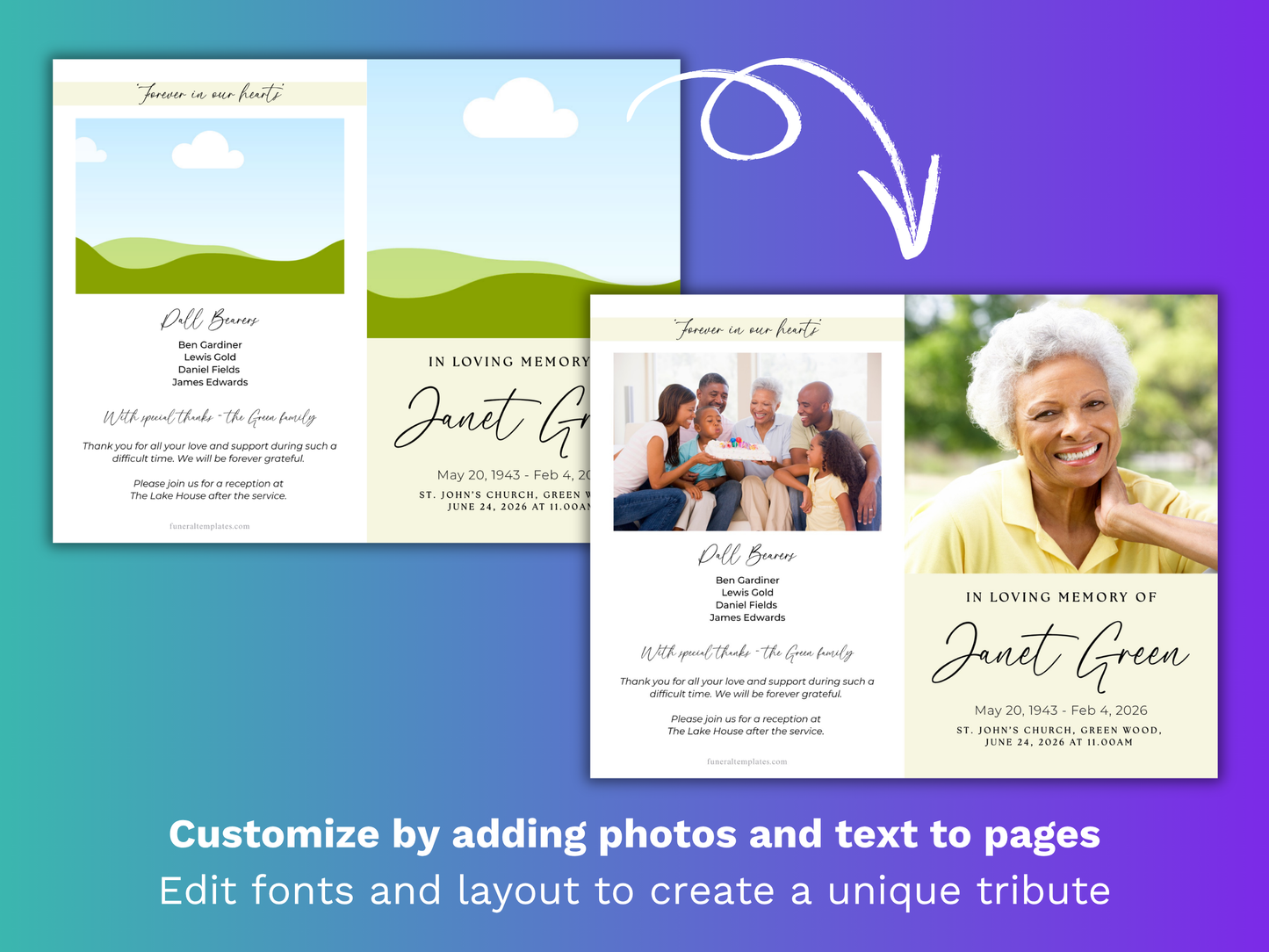 4 Page Ageless CANVA Funeral Program Template