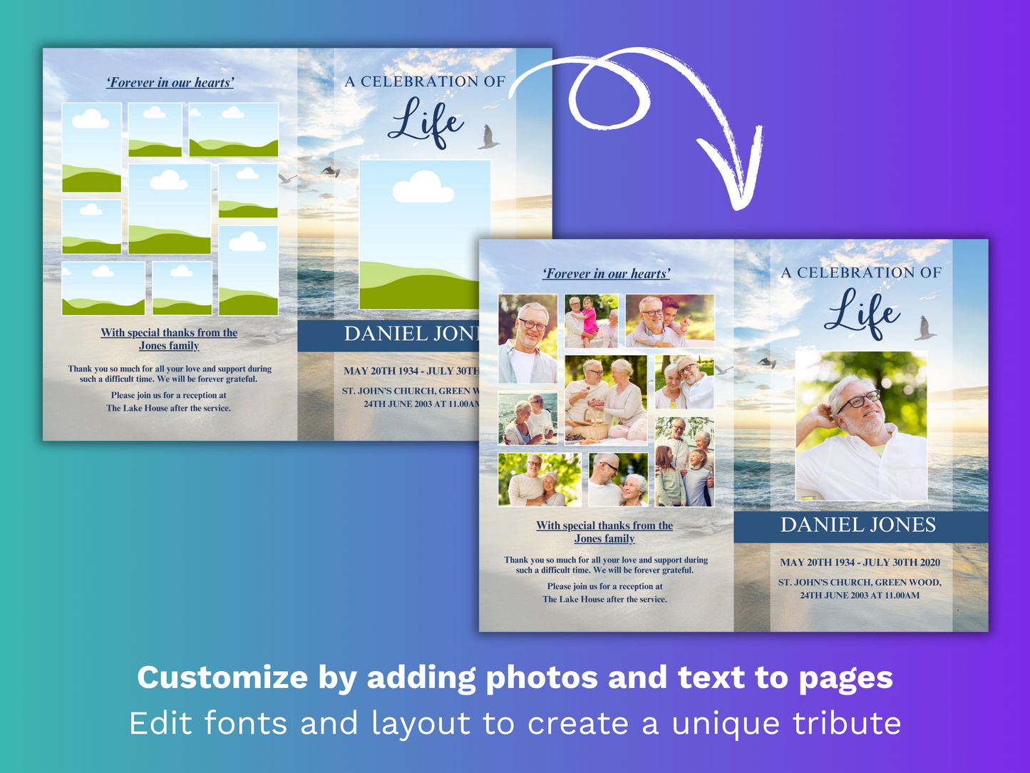 4 Page Beach CANVA Funeral Program Template