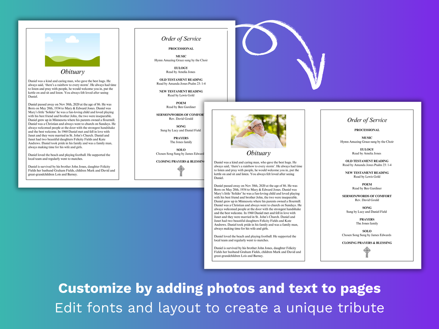 4 Page Catholic Cross CANVA Funeral Program Template