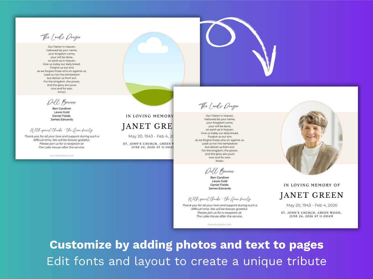 4 Page Oval Pendant CANVA Funeral Program Template