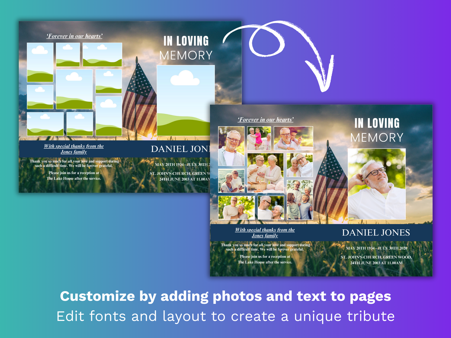 4 Page Military CANVA Funeral Program Template