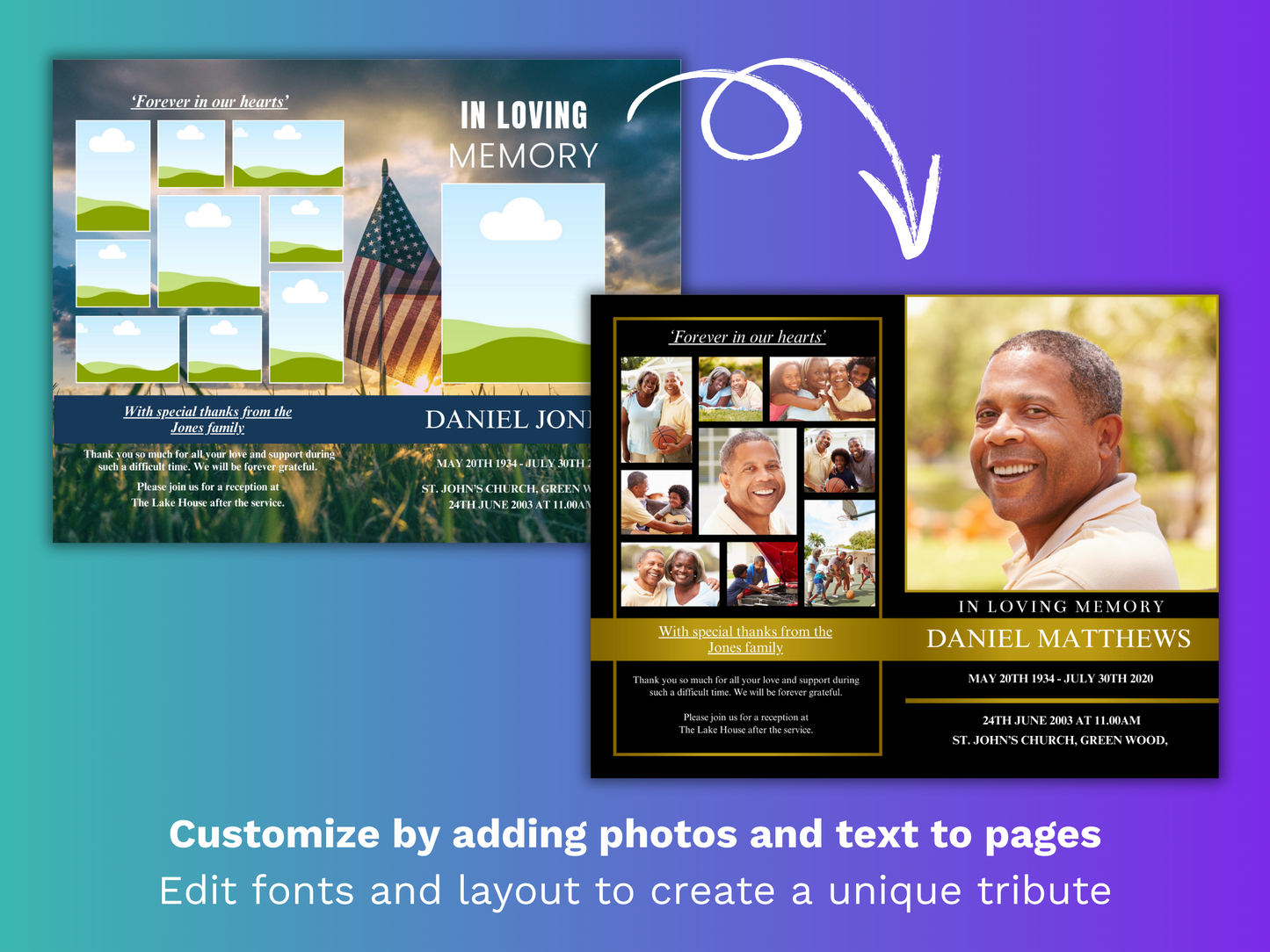 4 Page Golden CANVA Funeral Program Template