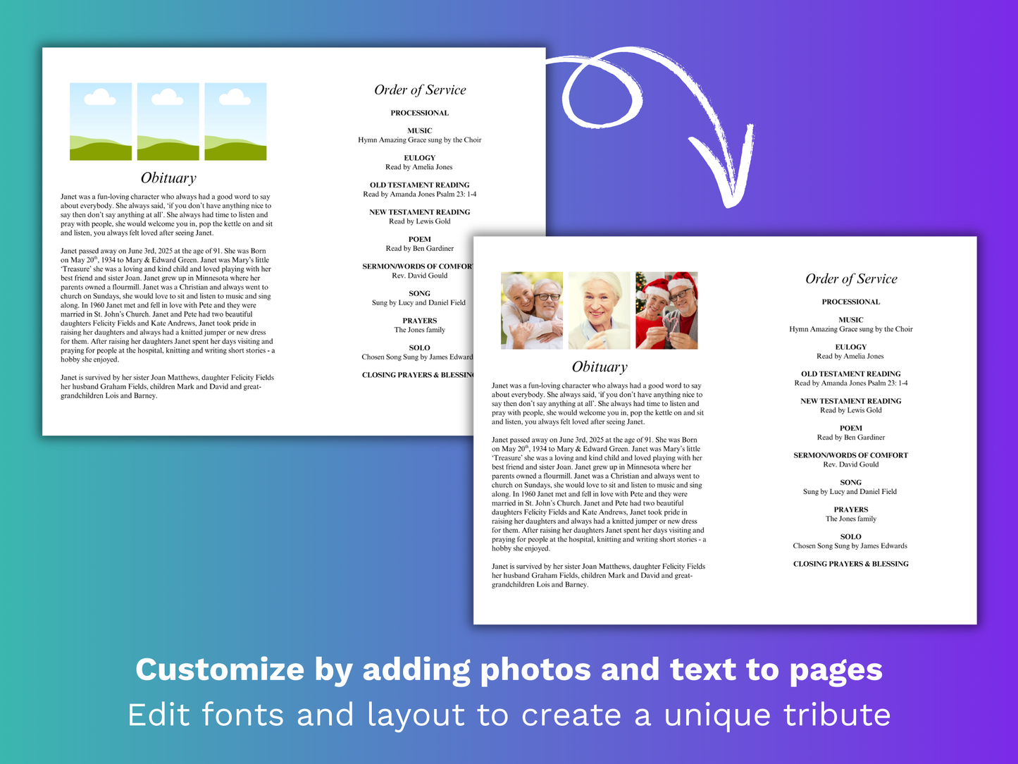 4 Page Heart Collage CANVA Funeral Program Template