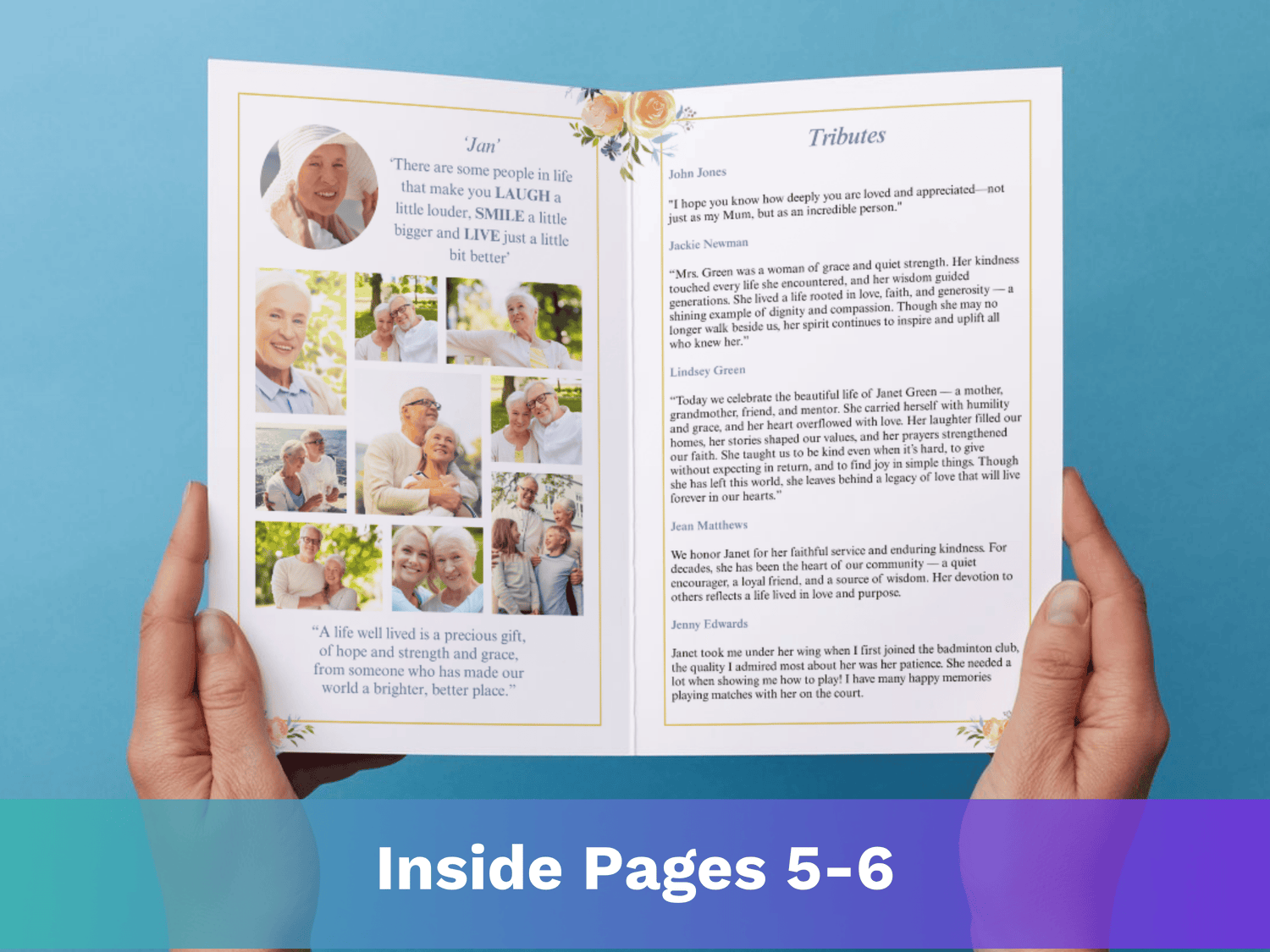 8 Page Yellow Roses CANVA Funeral Program Template