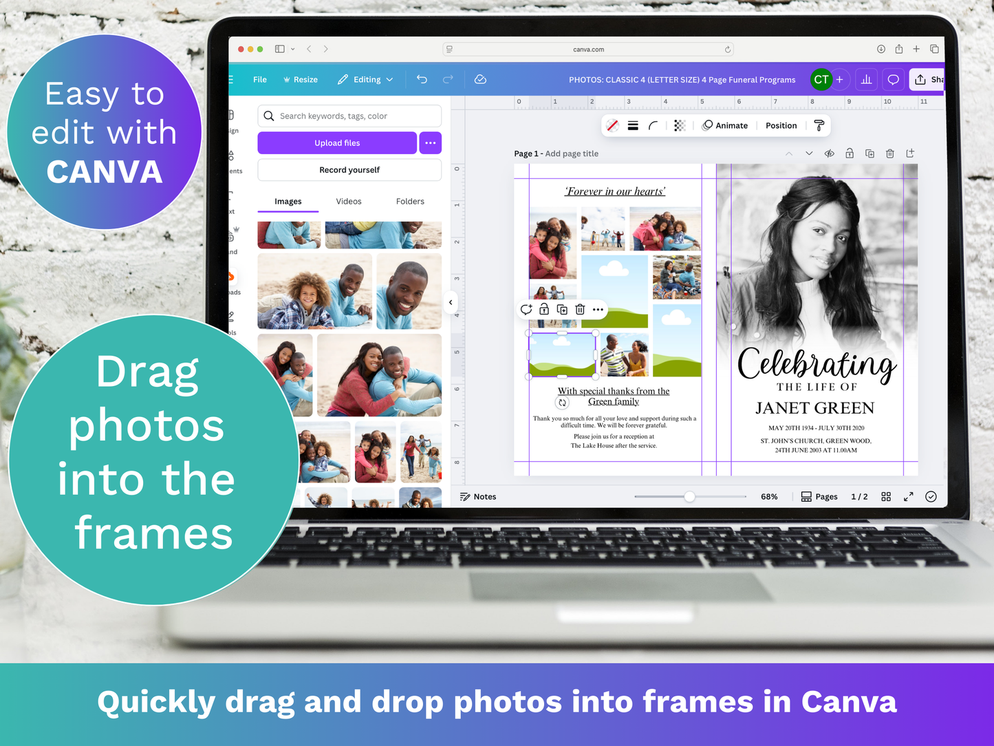 4 Page Classic Fade CANVA Funeral Program Template
