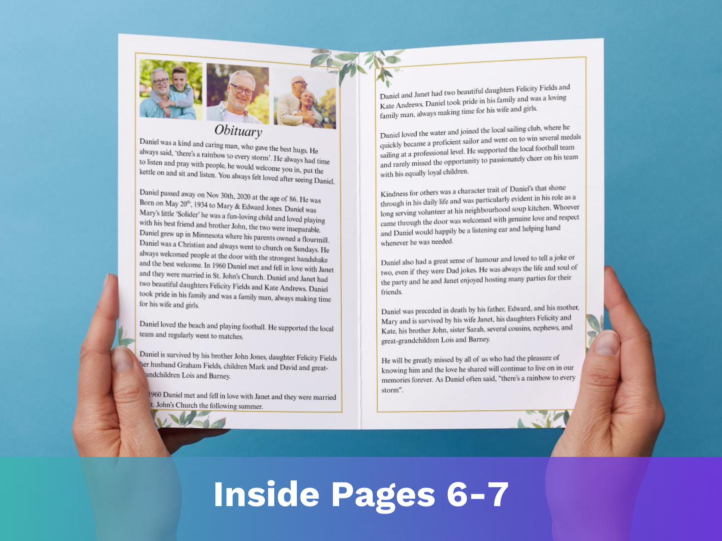 12 Page Green Leaf CANVA Funeral Program Template