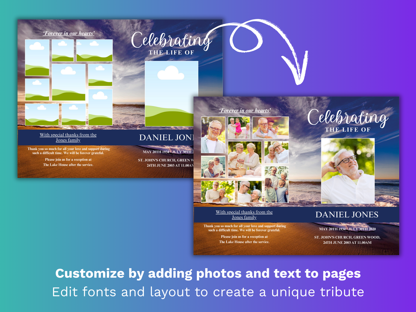4 Page Waves CANVA Funeral Program Template