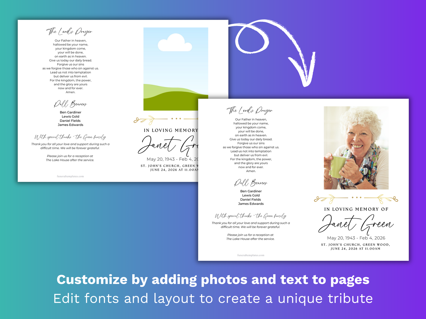 4 Page Gold Floral CANVA Funeral Program Template