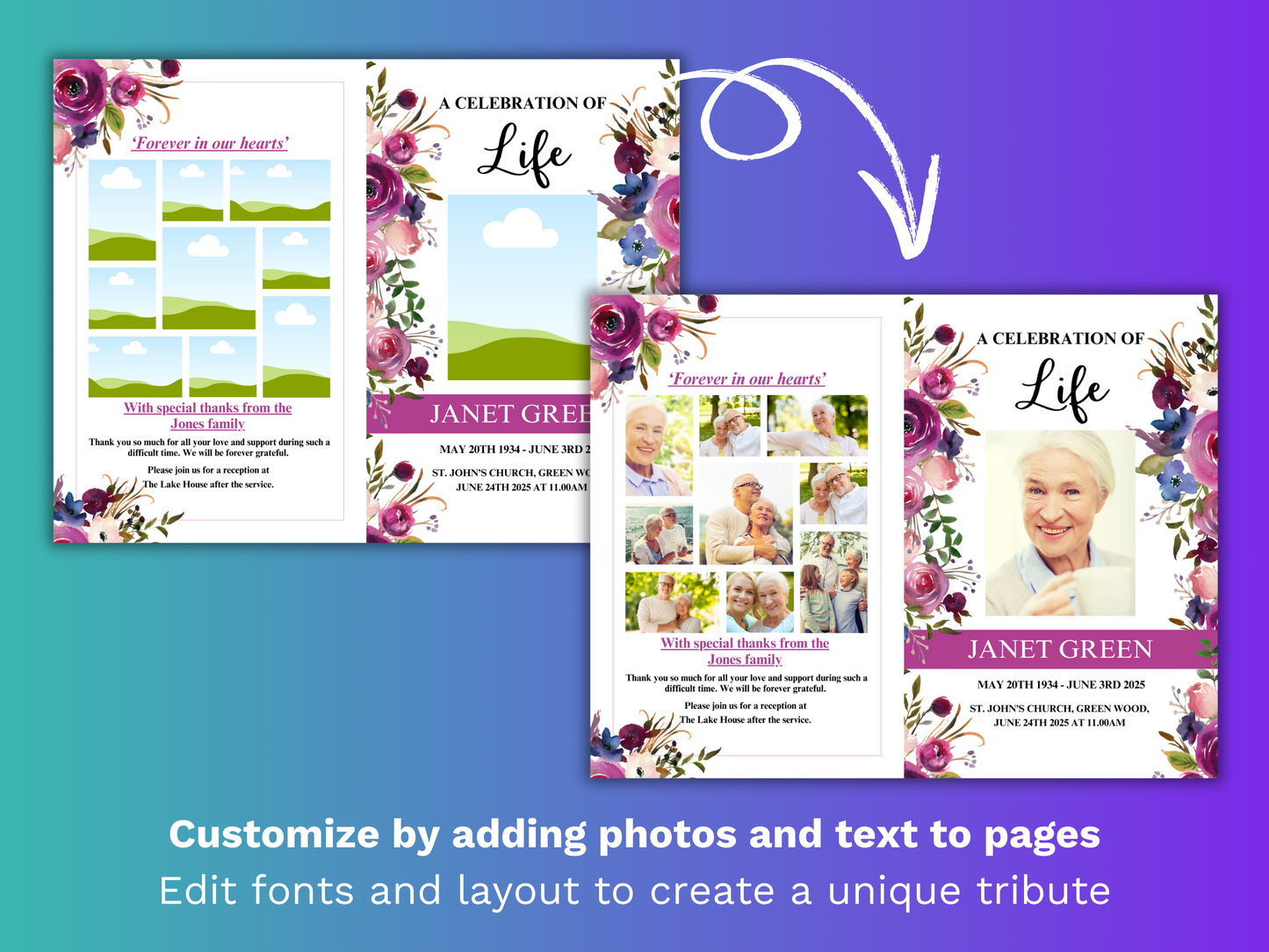 4 Page Floral Display CANVA Funeral Program Template