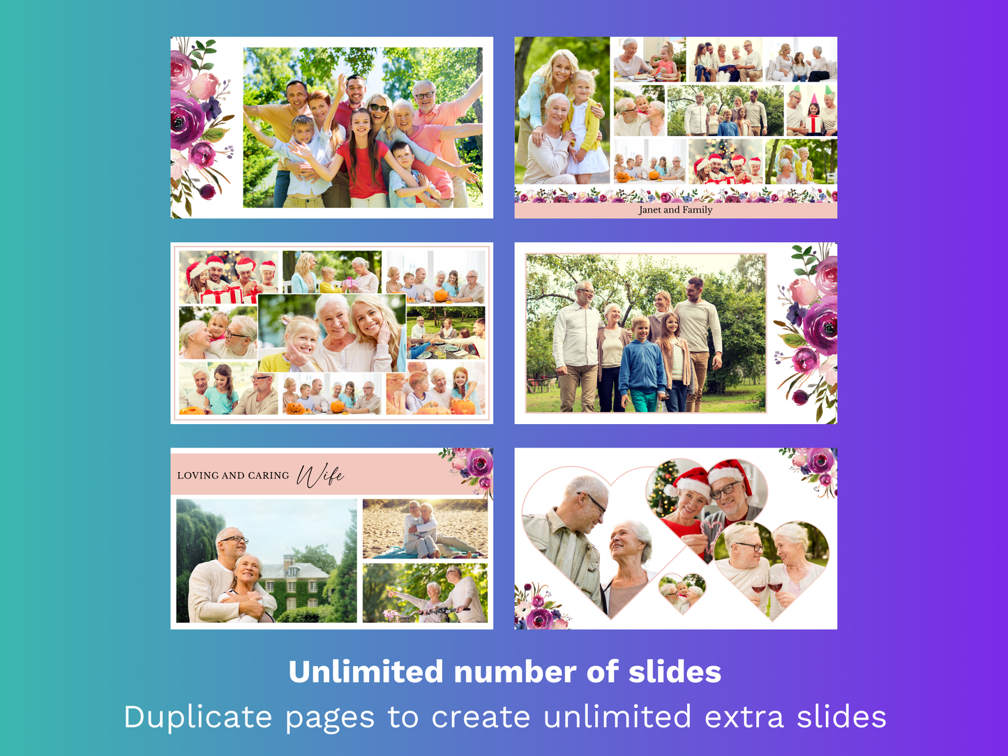 Canva Funeral Slideshow Template with Purple Roses