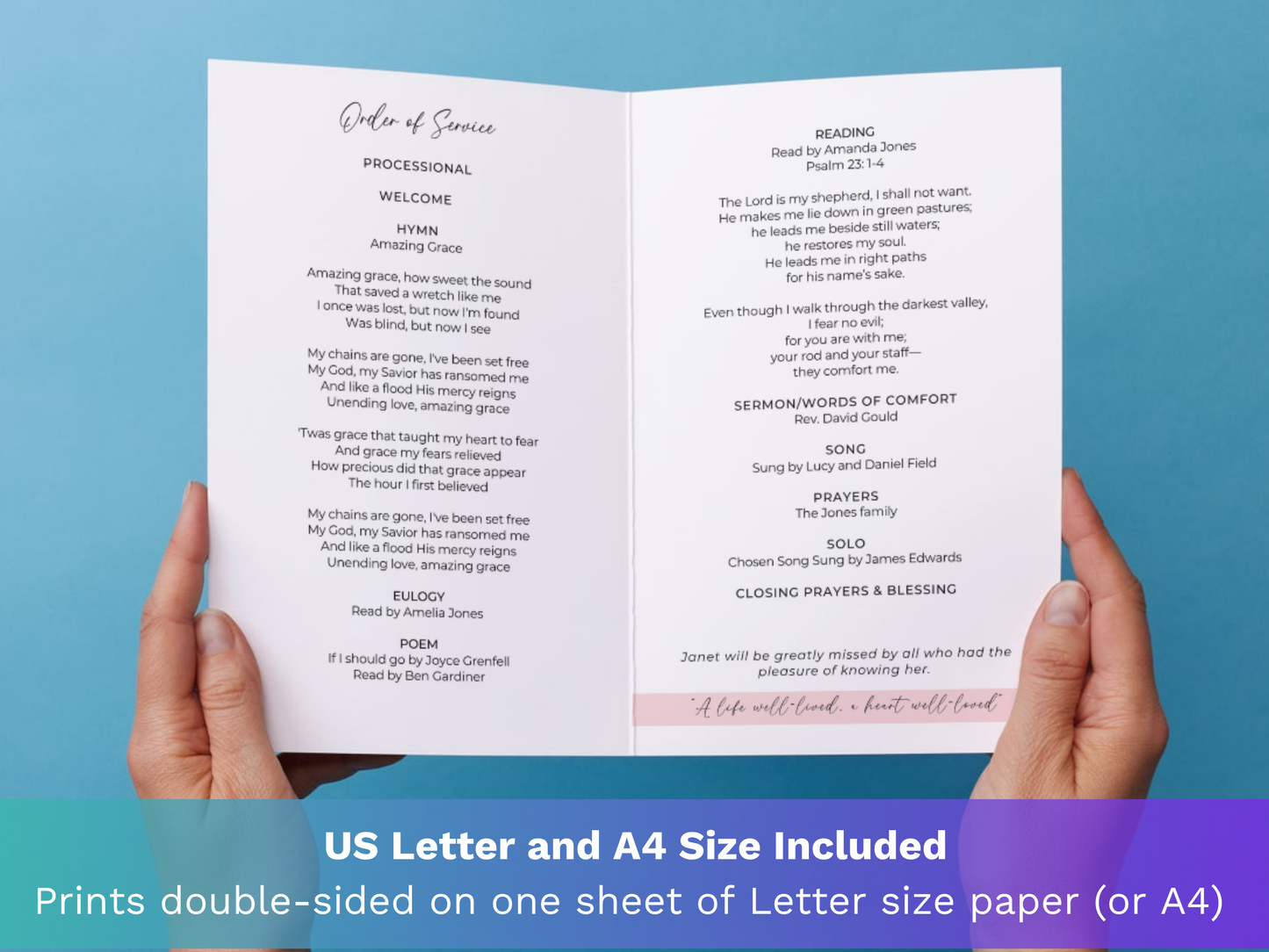 4 Page Rose Pink CANVA Funeral Program Template