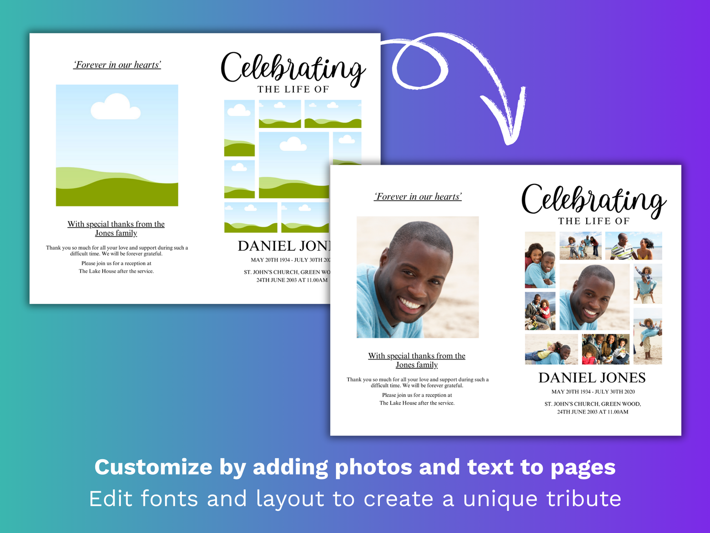 4 Page Photo Collage CANVA Funeral Program Template