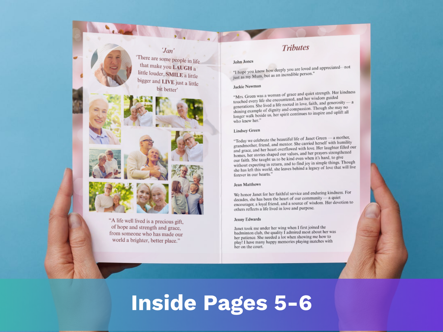 8 Page Blossom Fade CANVA Funeral Program Template