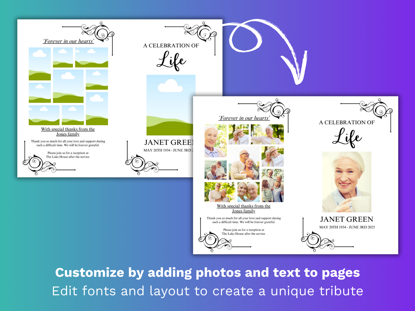 4 Page Ornate CANVA Funeral Program Template