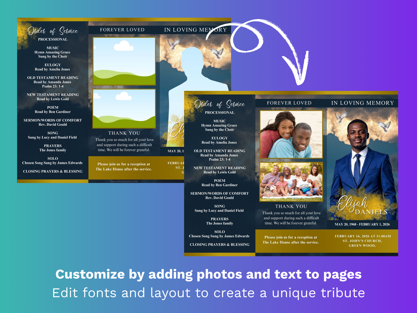 Trifold Gold Sky CANVA Funeral Program Template (Commercial License)