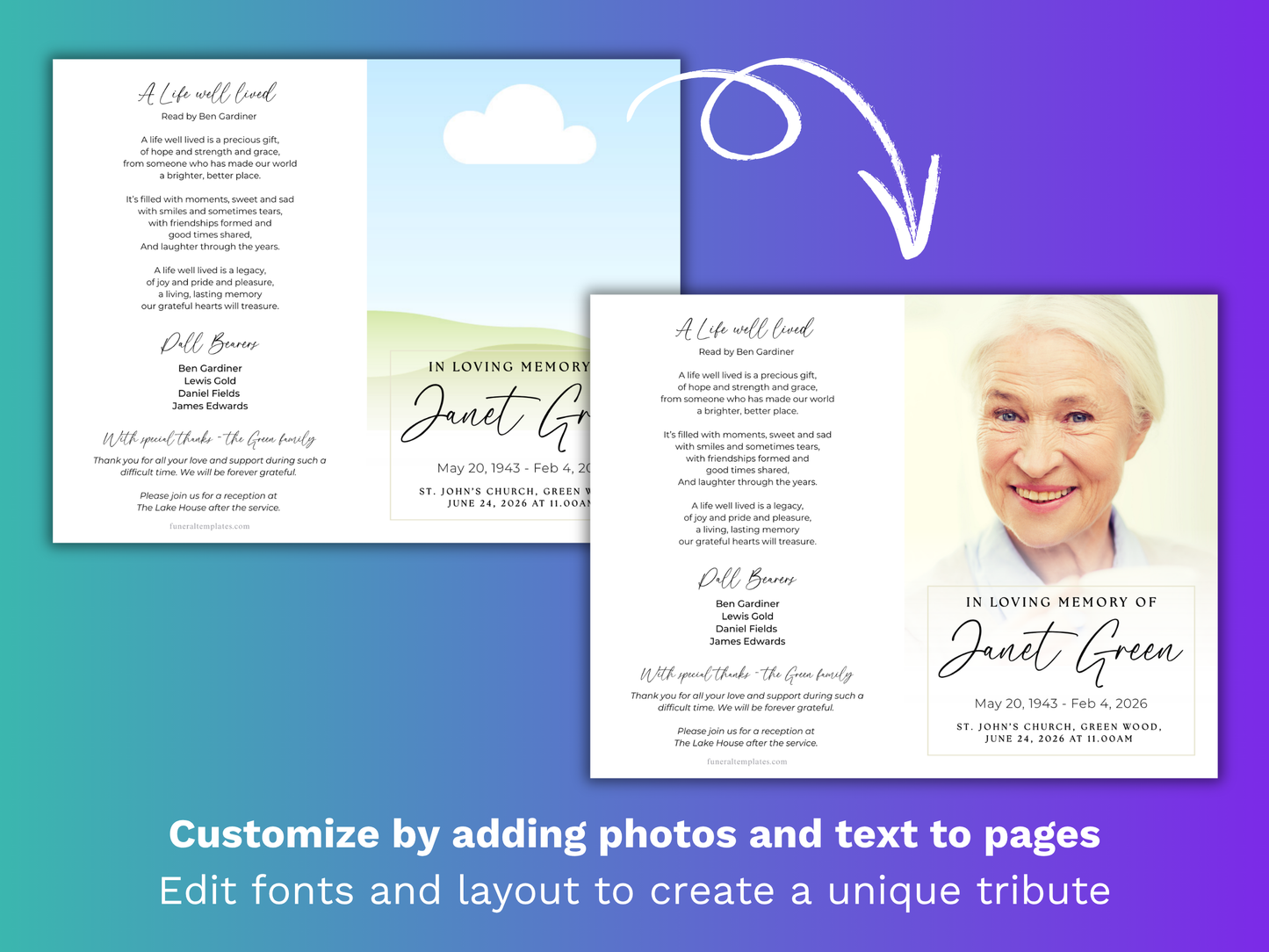 4 Page Elegant CANVA Funeral Program Template