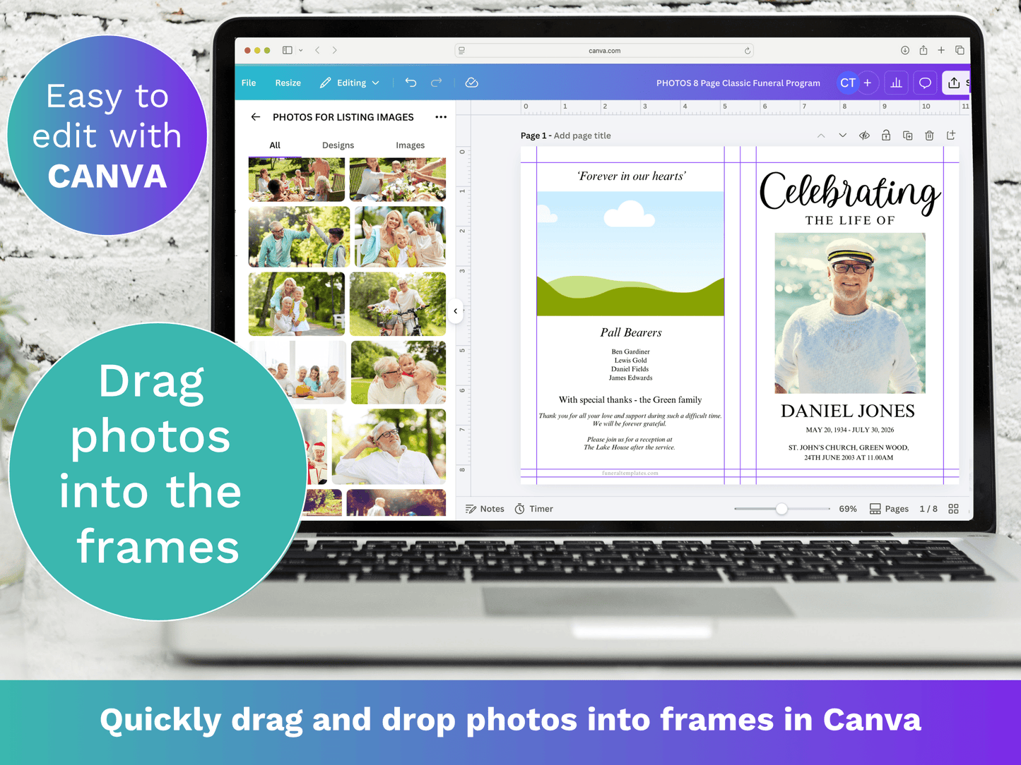 8 Page Classic CANVA Funeral Program Template