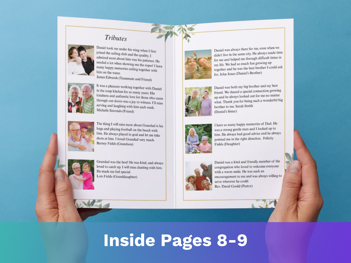 12 Page Green Leaf CANVA Funeral Program Template