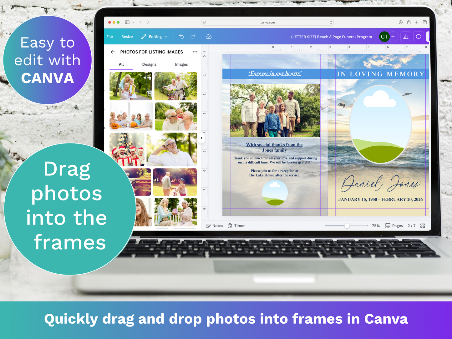8 Page Beach CANVA Funeral Program Template