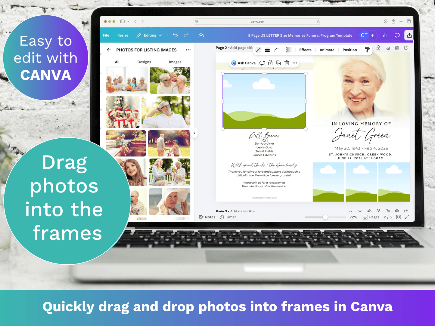 8 Page Memories CANVA Funeral Program Template
