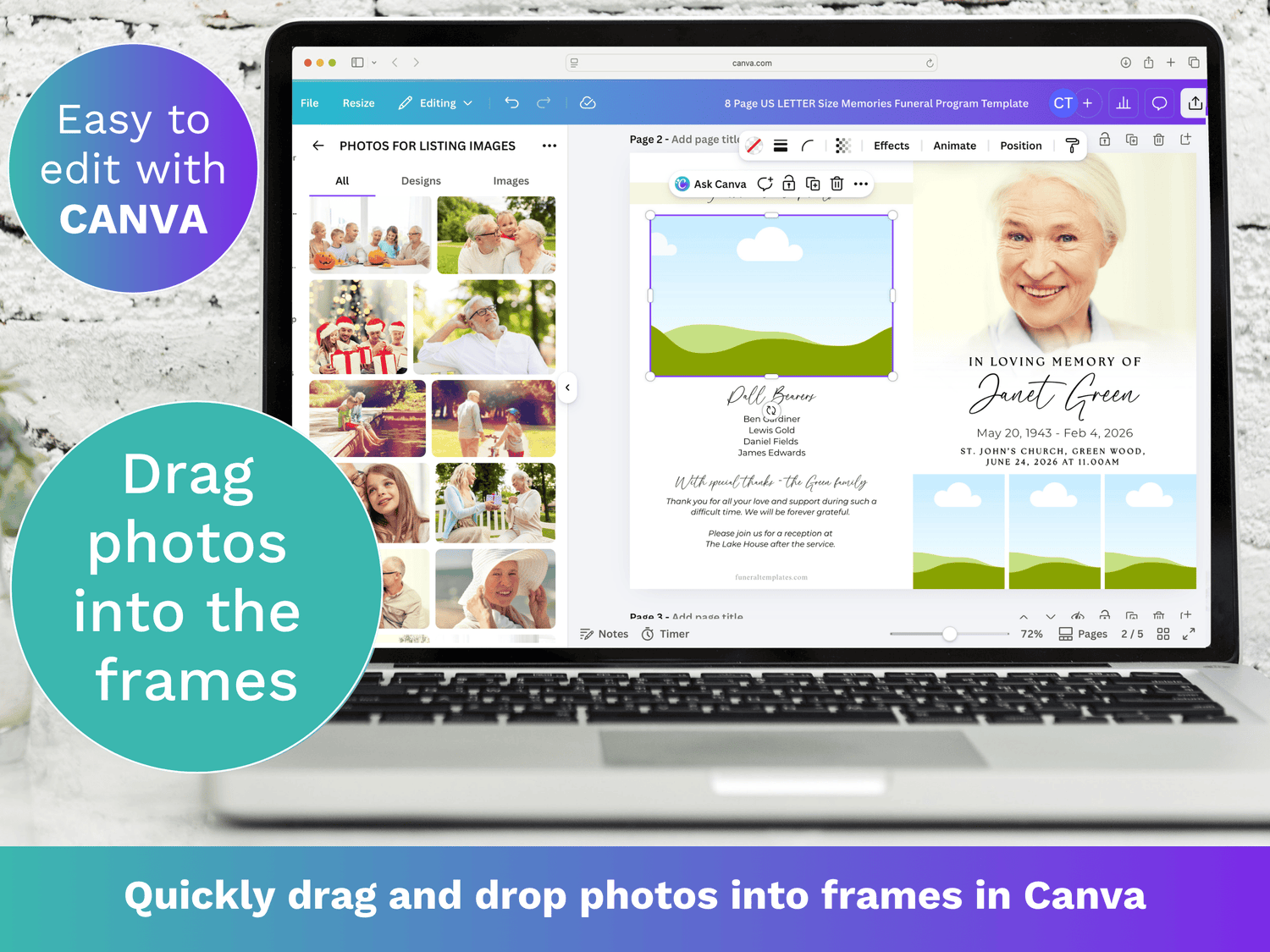 8 Page Memories CANVA Funeral Program Template