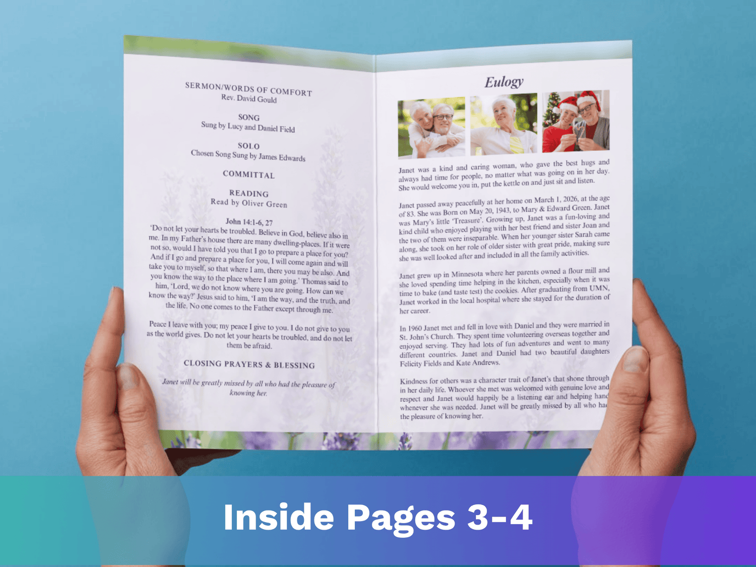 8 Page Lavender CANVA Funeral Program Template