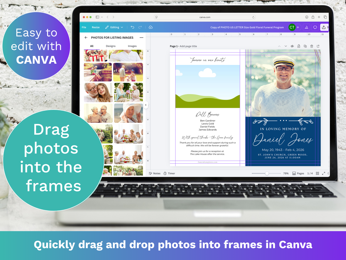8 Page Blue Floral CANVA Funeral Program Template