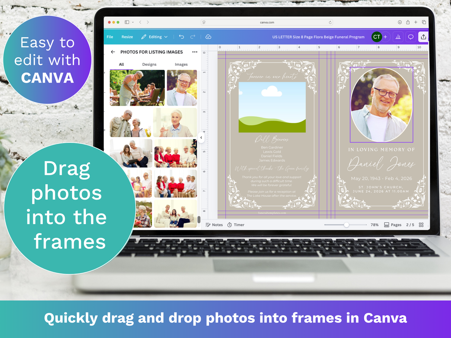 8 Page Flora Beige CANVA Funeral Program Template