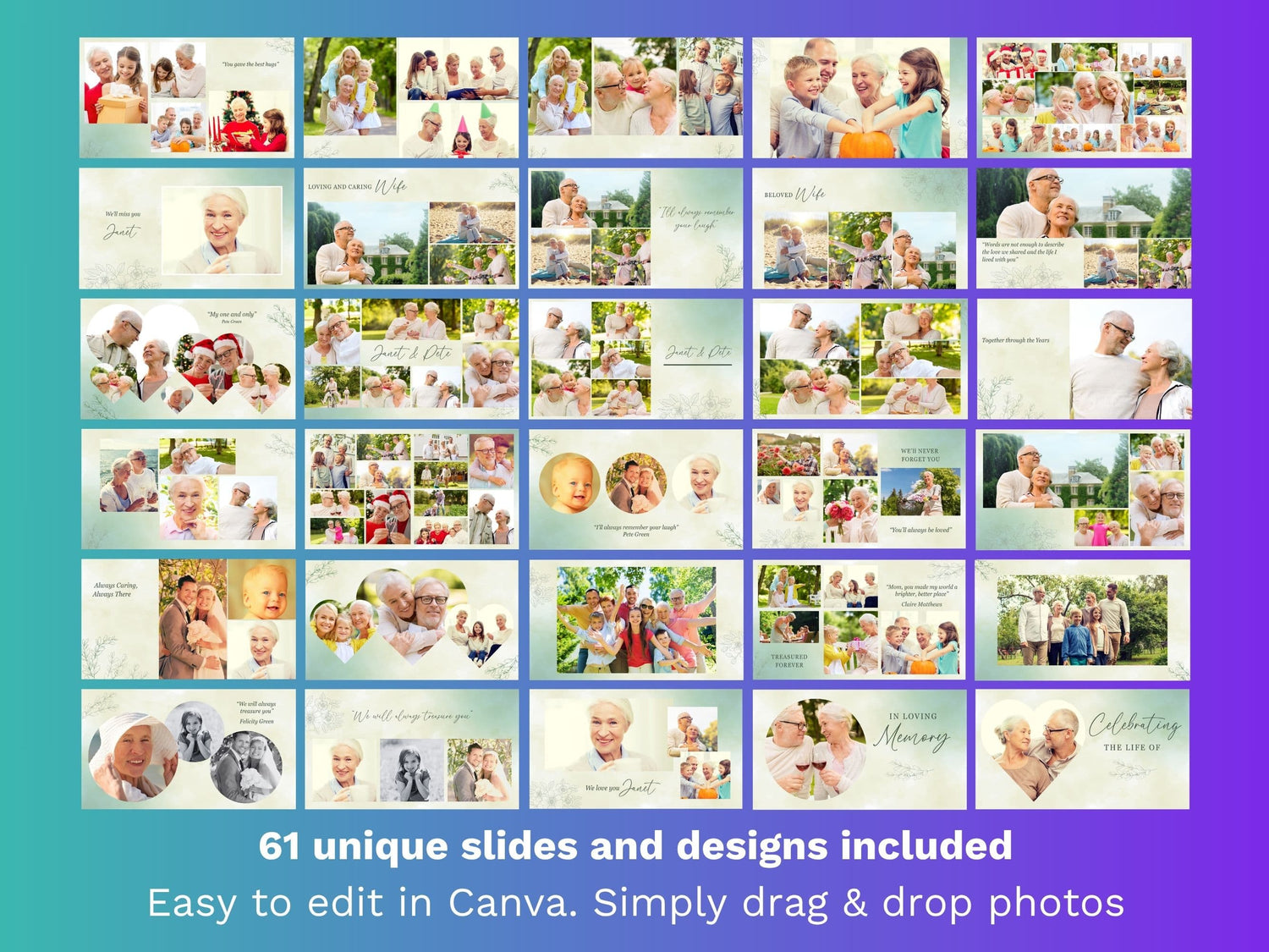 Canva Funeral Slideshow Template with Green Botanical Design