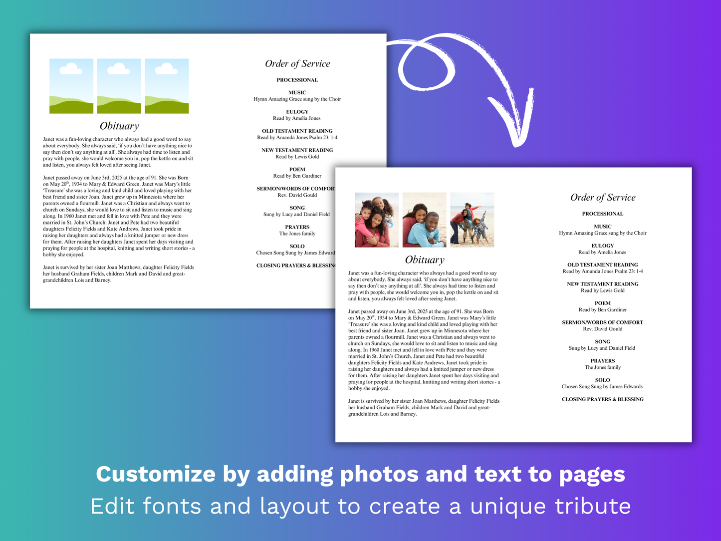 4 Page Classic Fade CANVA Funeral Program Template