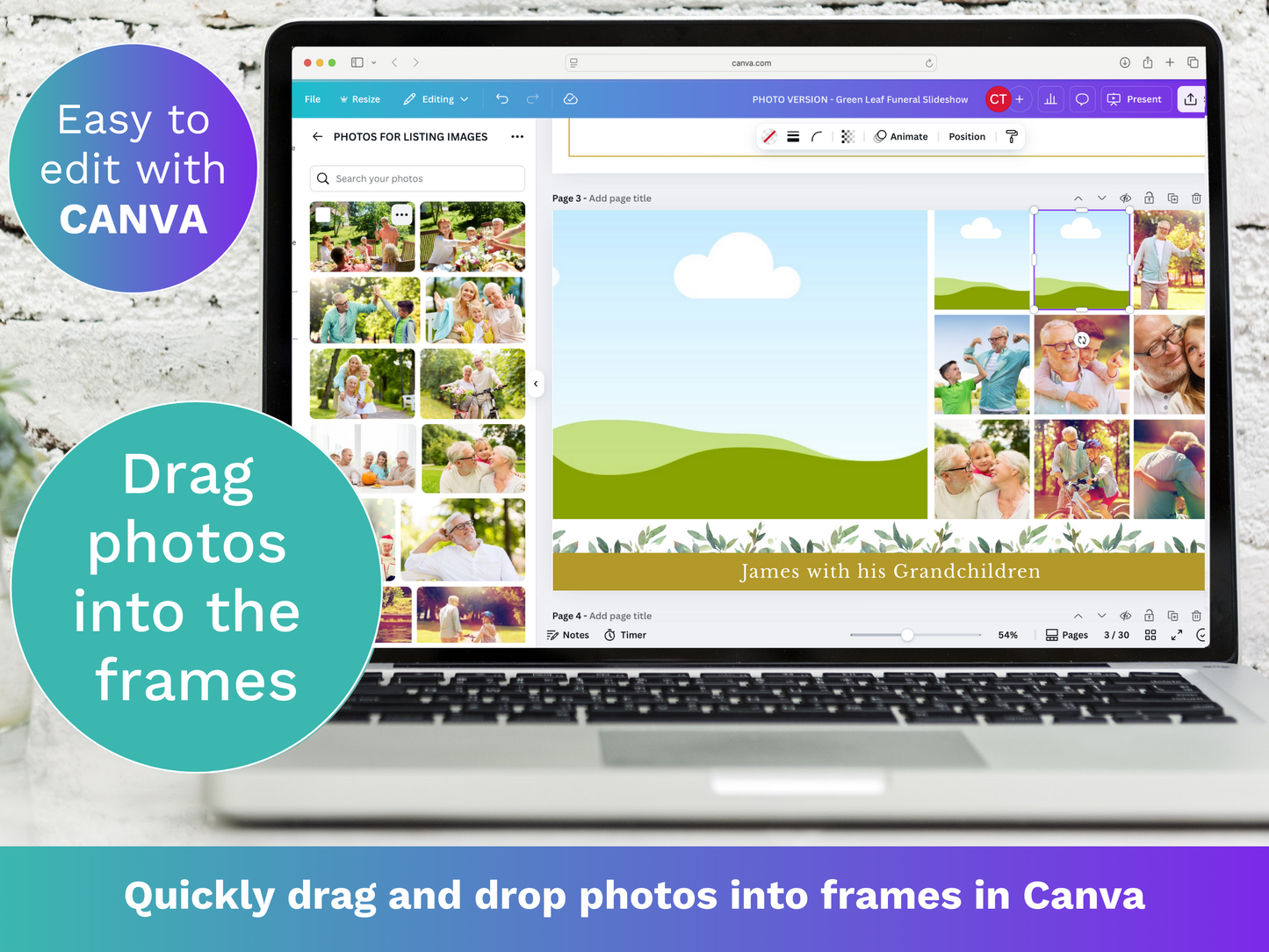 Canva Funeral Slideshow Template with Green Leaves