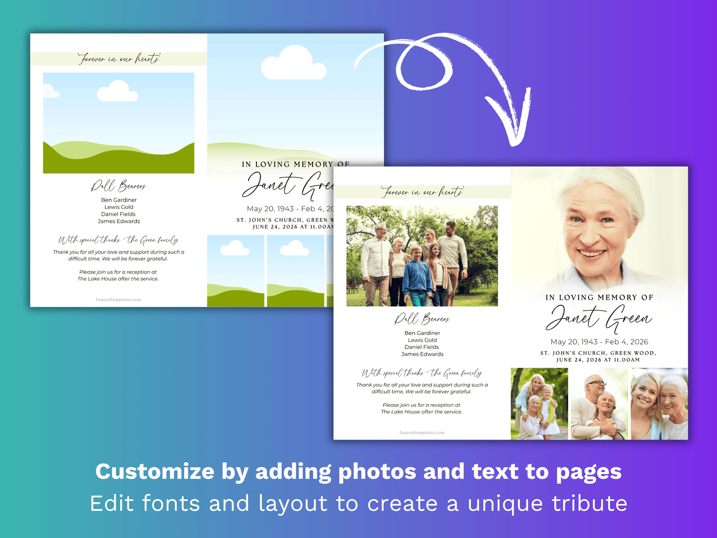 8 Page Memories CANVA Funeral Program Template
