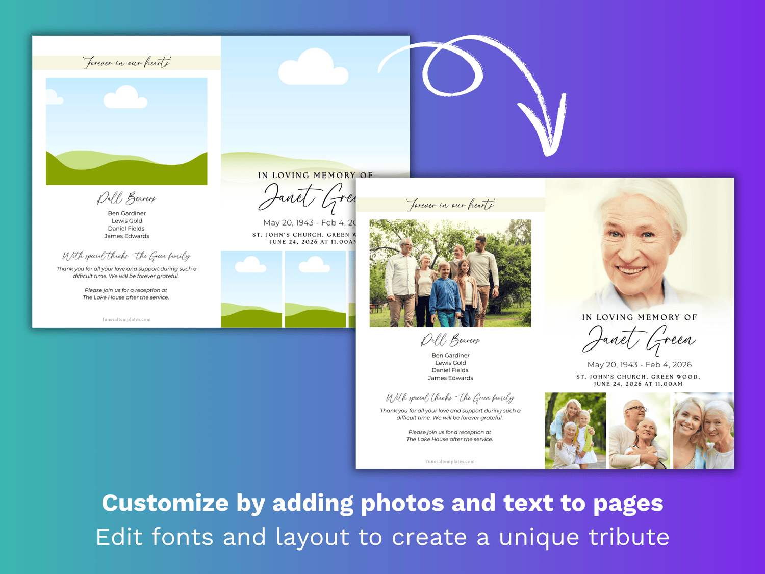8 Page Memories CANVA Funeral Program Template