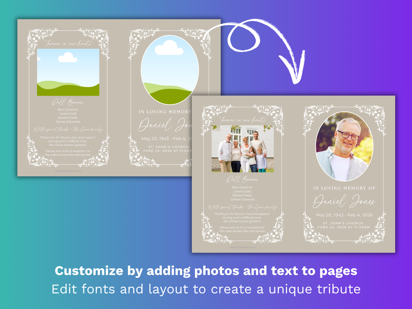 8 Page Flora Beige CANVA Funeral Program Template
