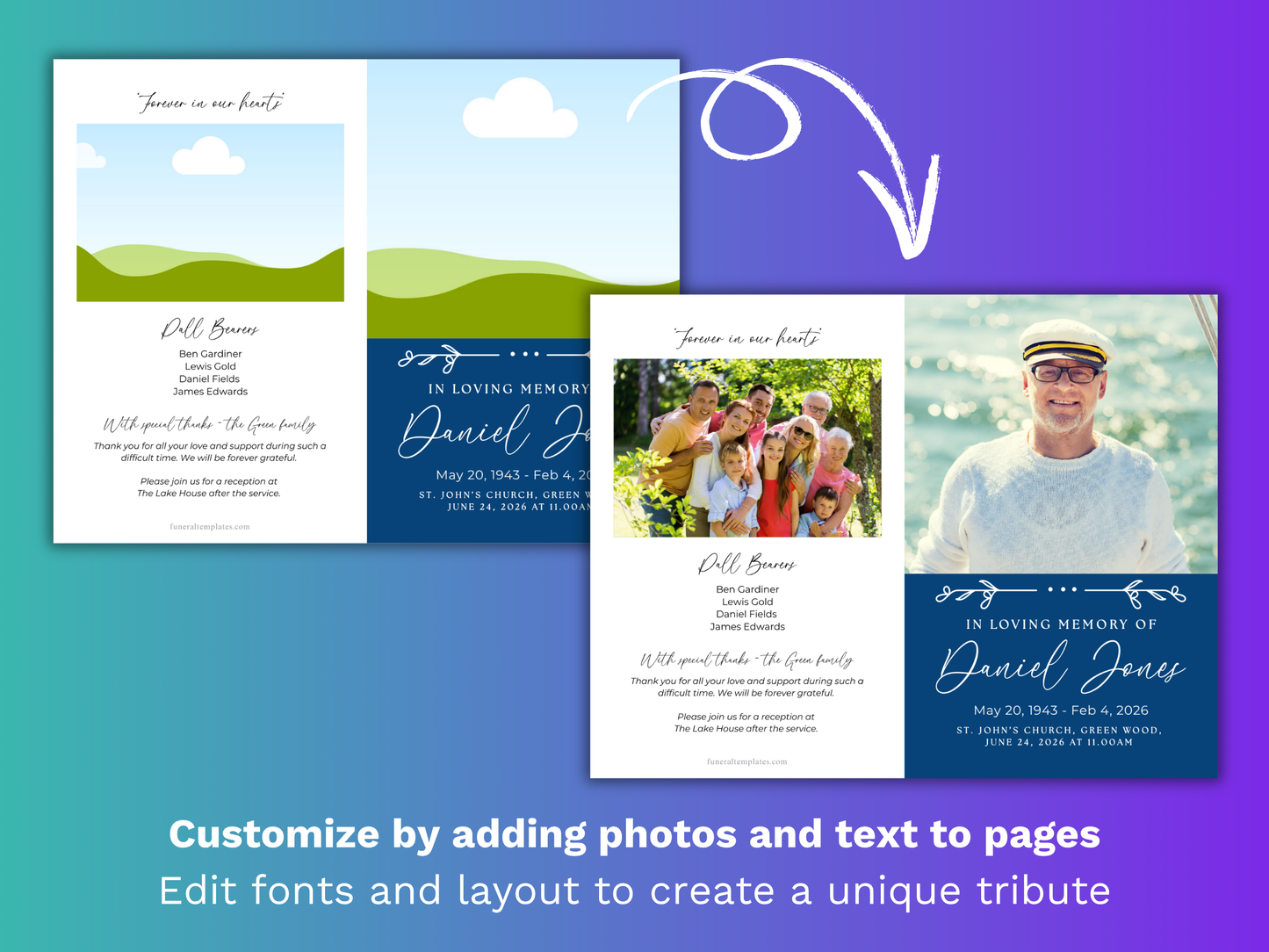 8 Page Blue Floral CANVA Funeral Program Template