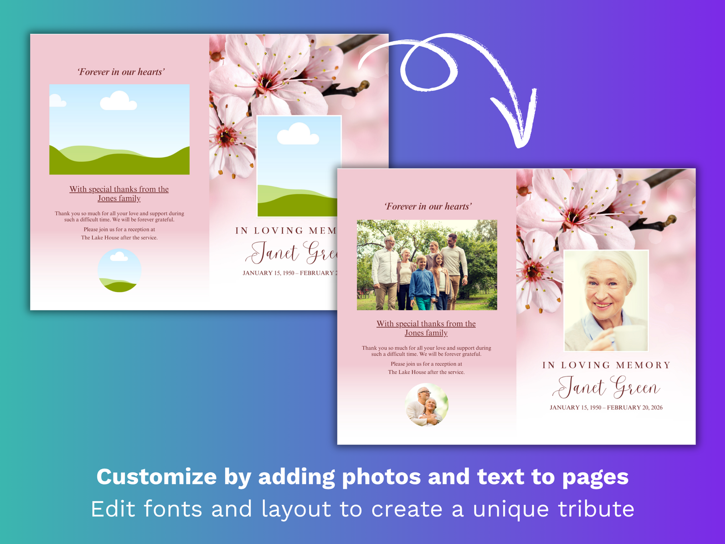 8 Page Blossom Fade CANVA Funeral Program Template