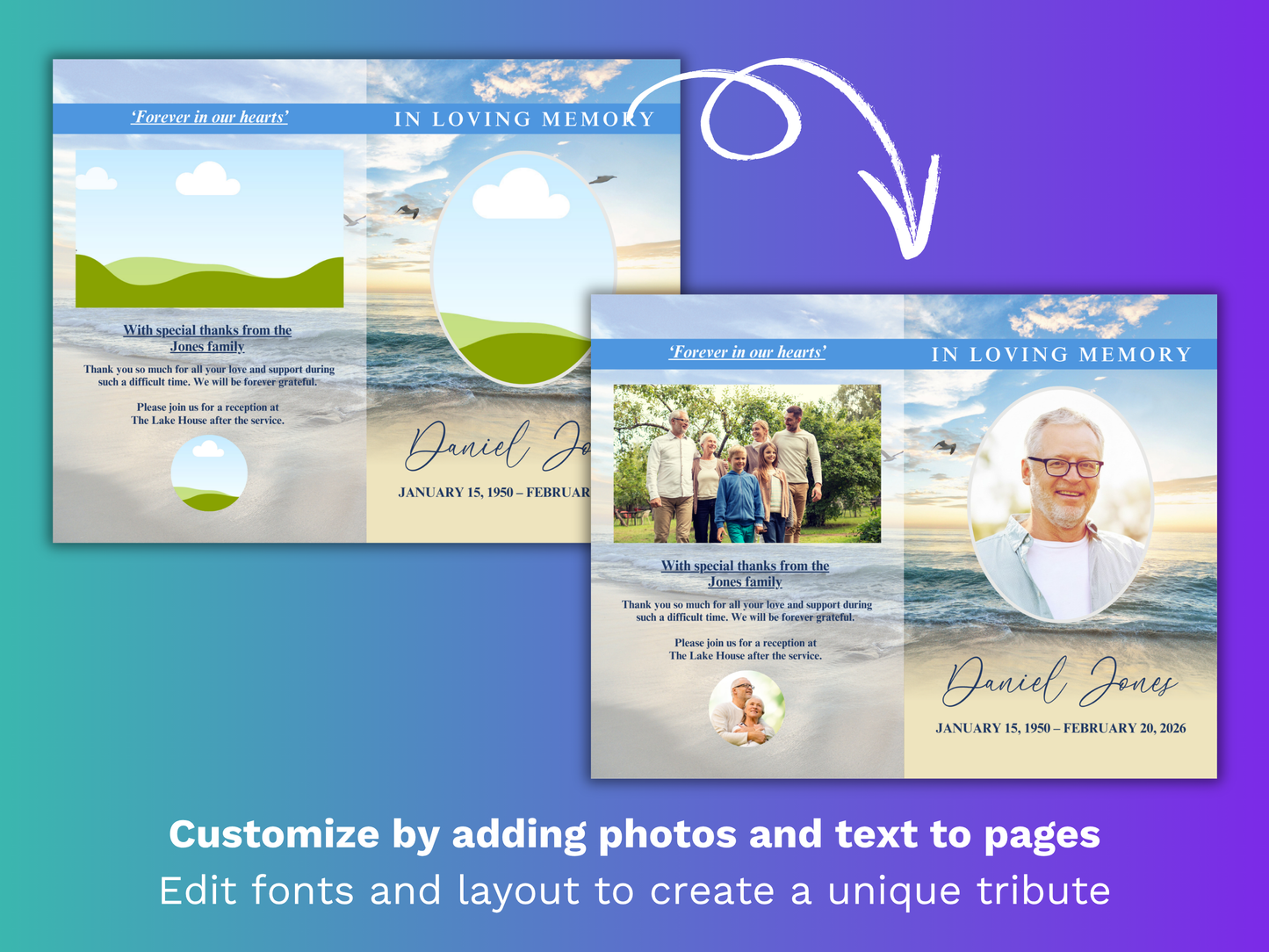 8 Page Beach CANVA Funeral Program Template