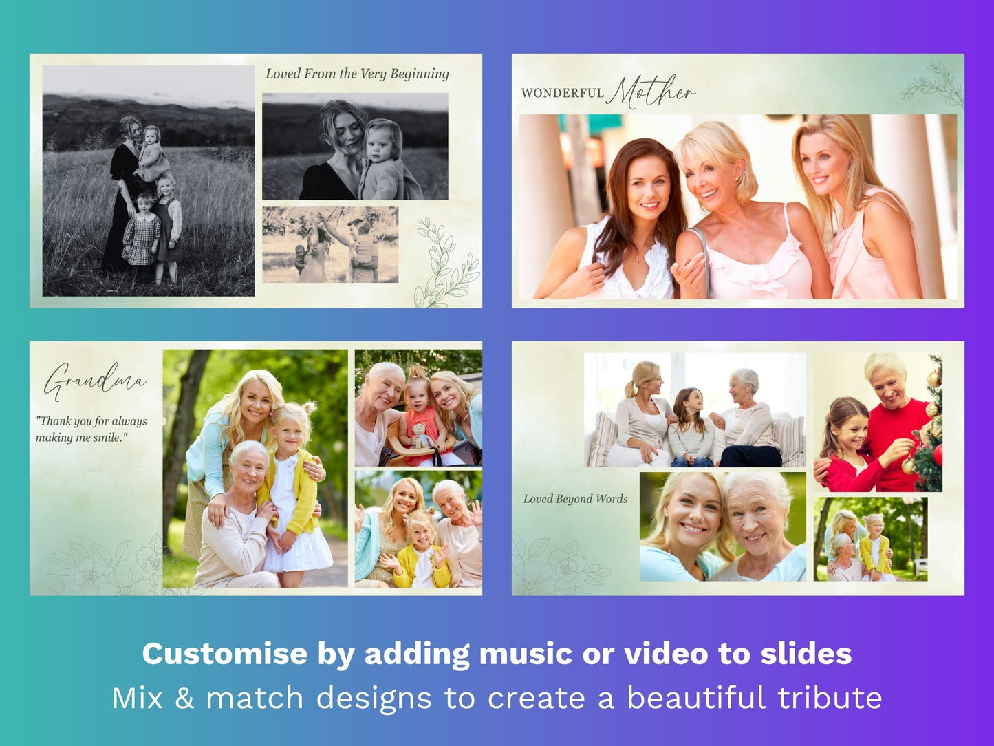 Canva Funeral Slideshow Template with Green Botanical Design