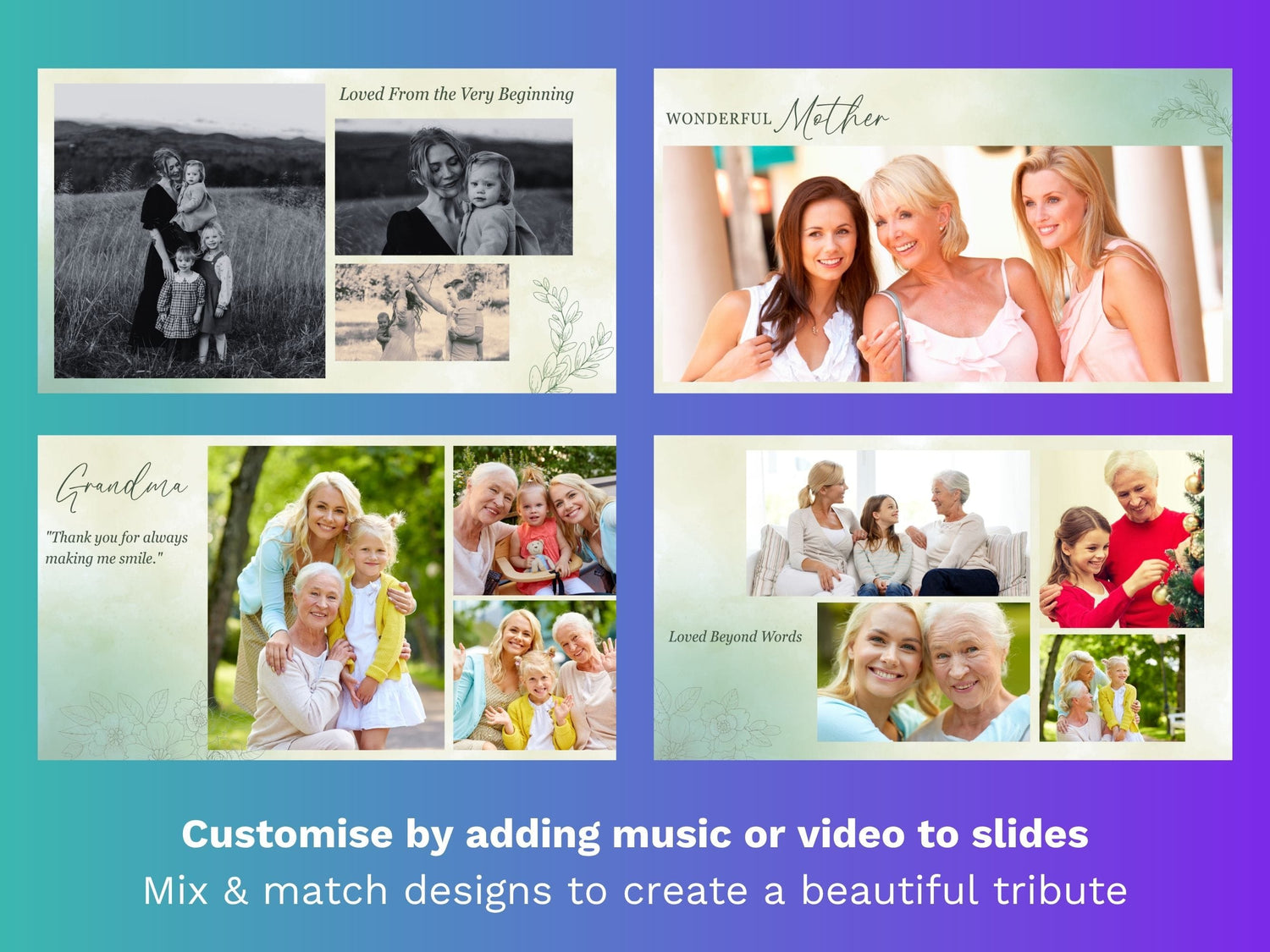 Canva Funeral Slideshow Template with Green Botanical Design