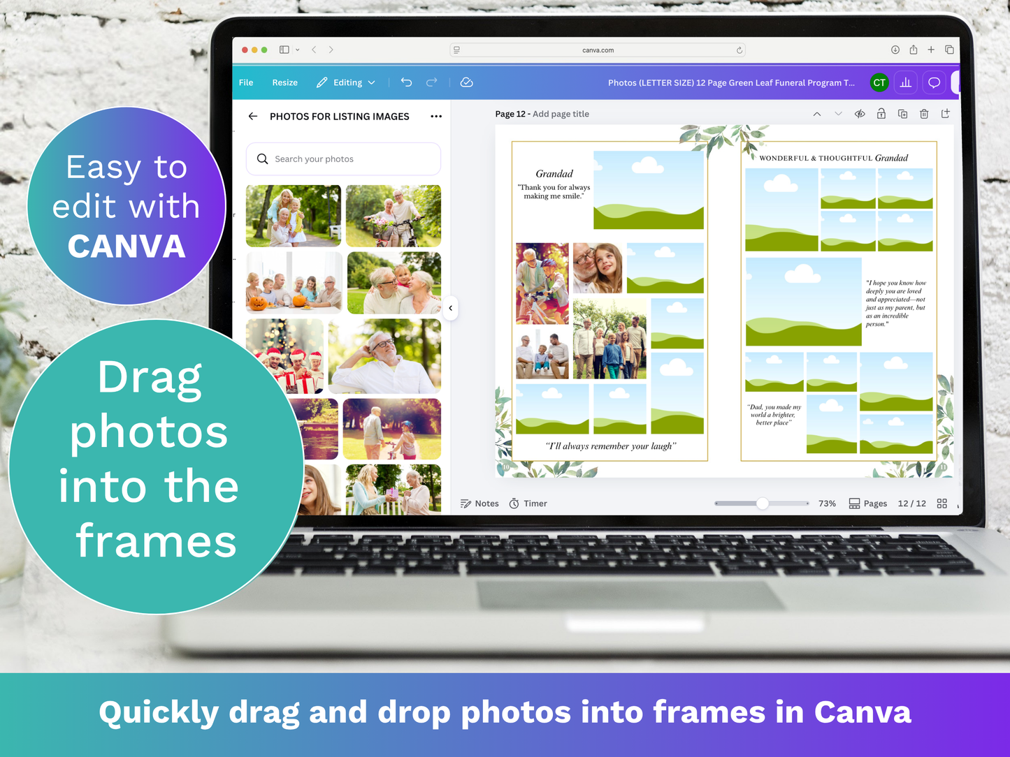 12 Page Green Leaf CANVA Funeral Program Template