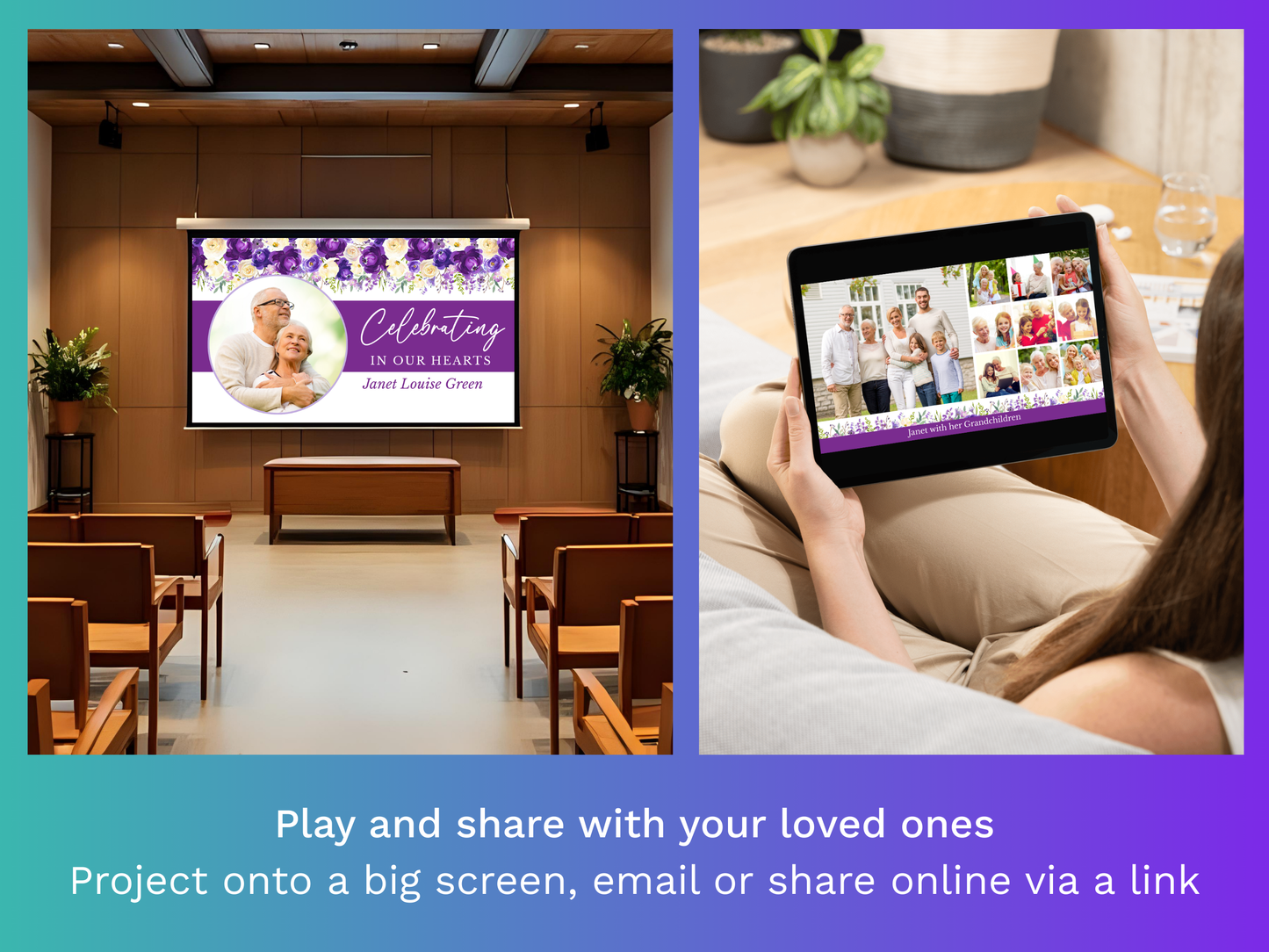 Canva Funeral Slideshow Template in Purple Bloom
