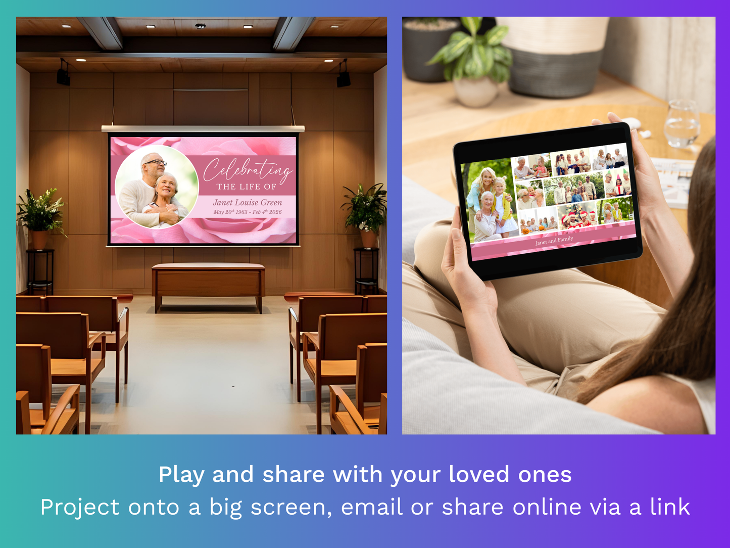 Canva Funeral Slideshow Template with Pink Roses