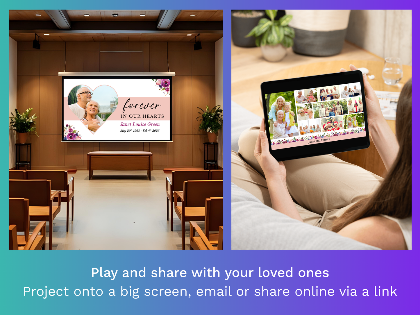 Canva Funeral Slideshow Template with Purple Roses