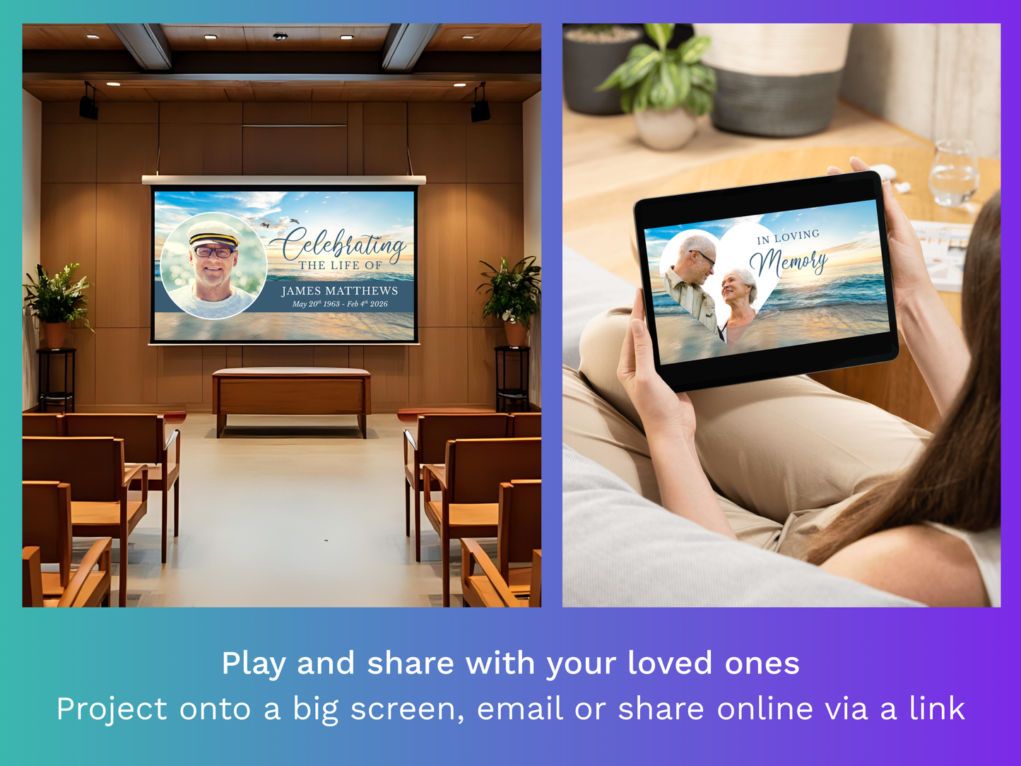 Canva Funeral Slideshow Template with Scenic Beach