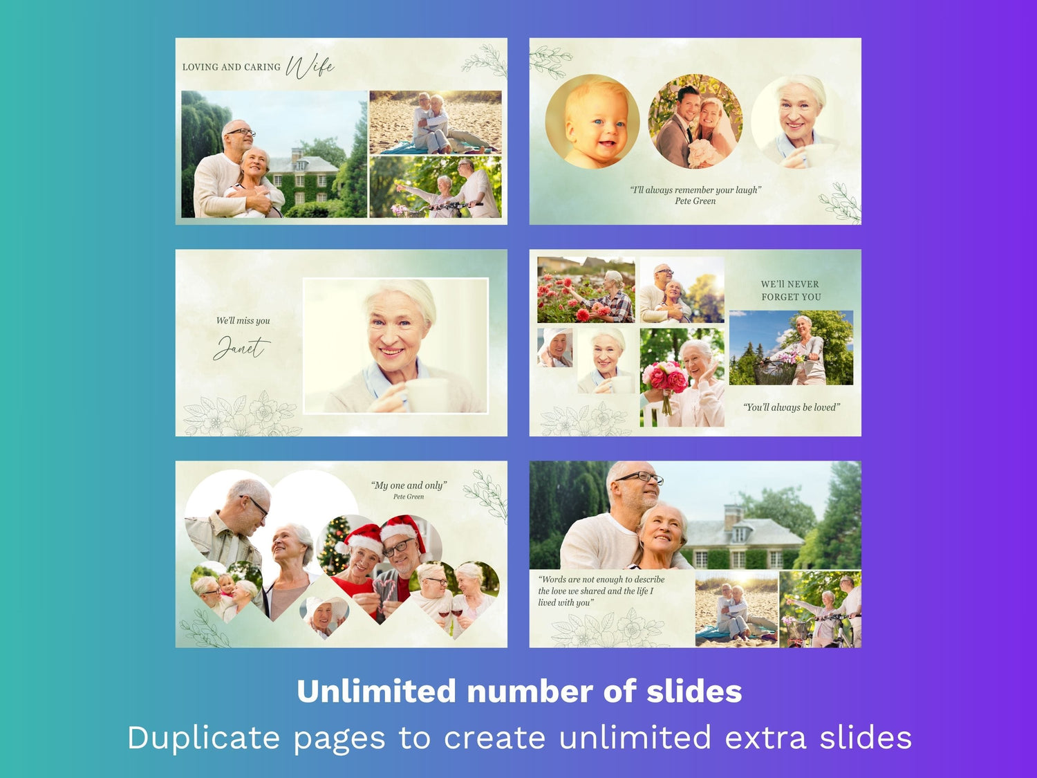 Canva Funeral Slideshow Template with Green Botanical Design