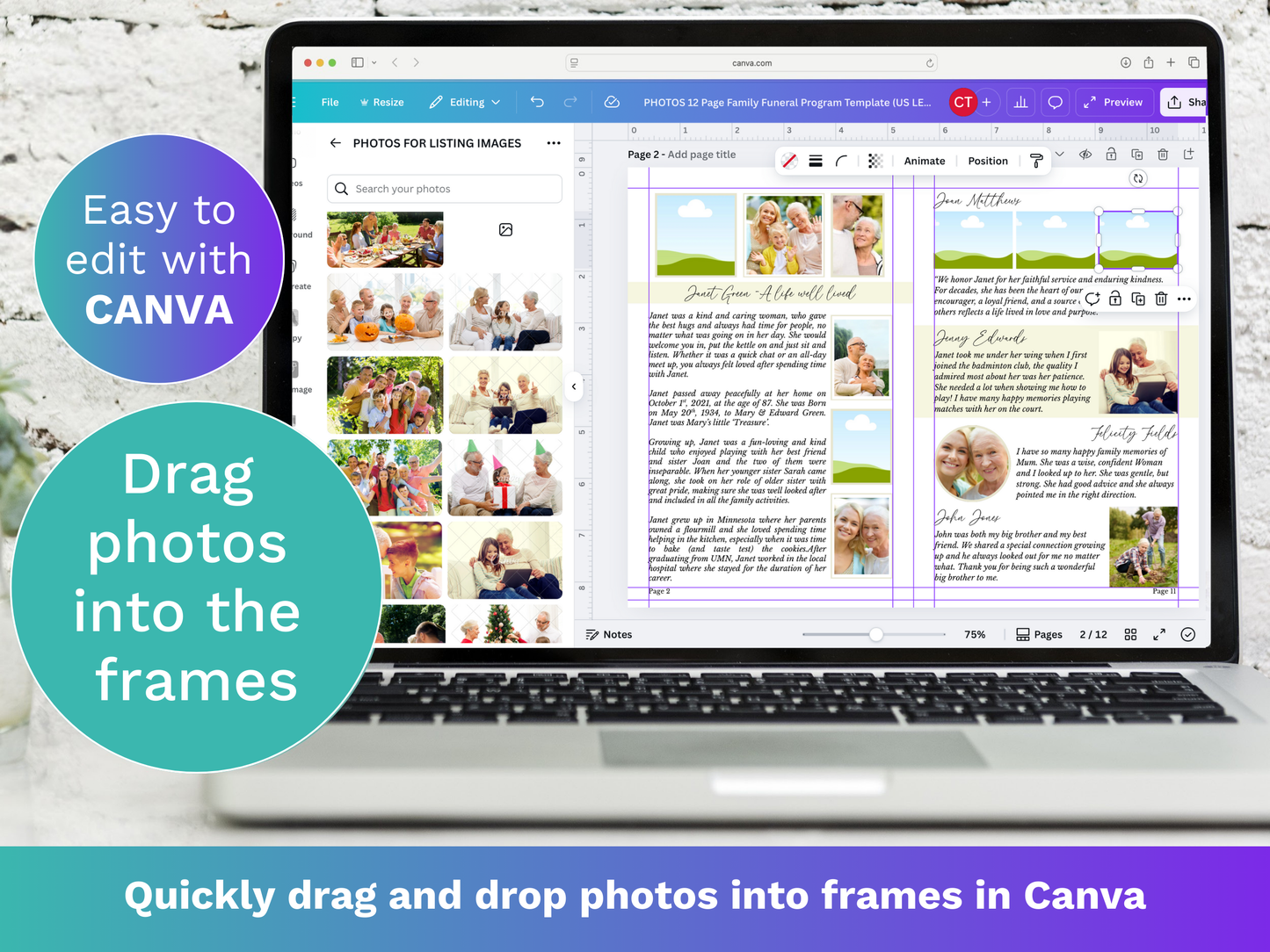 12 Page Family CANVA Funeral Program Template