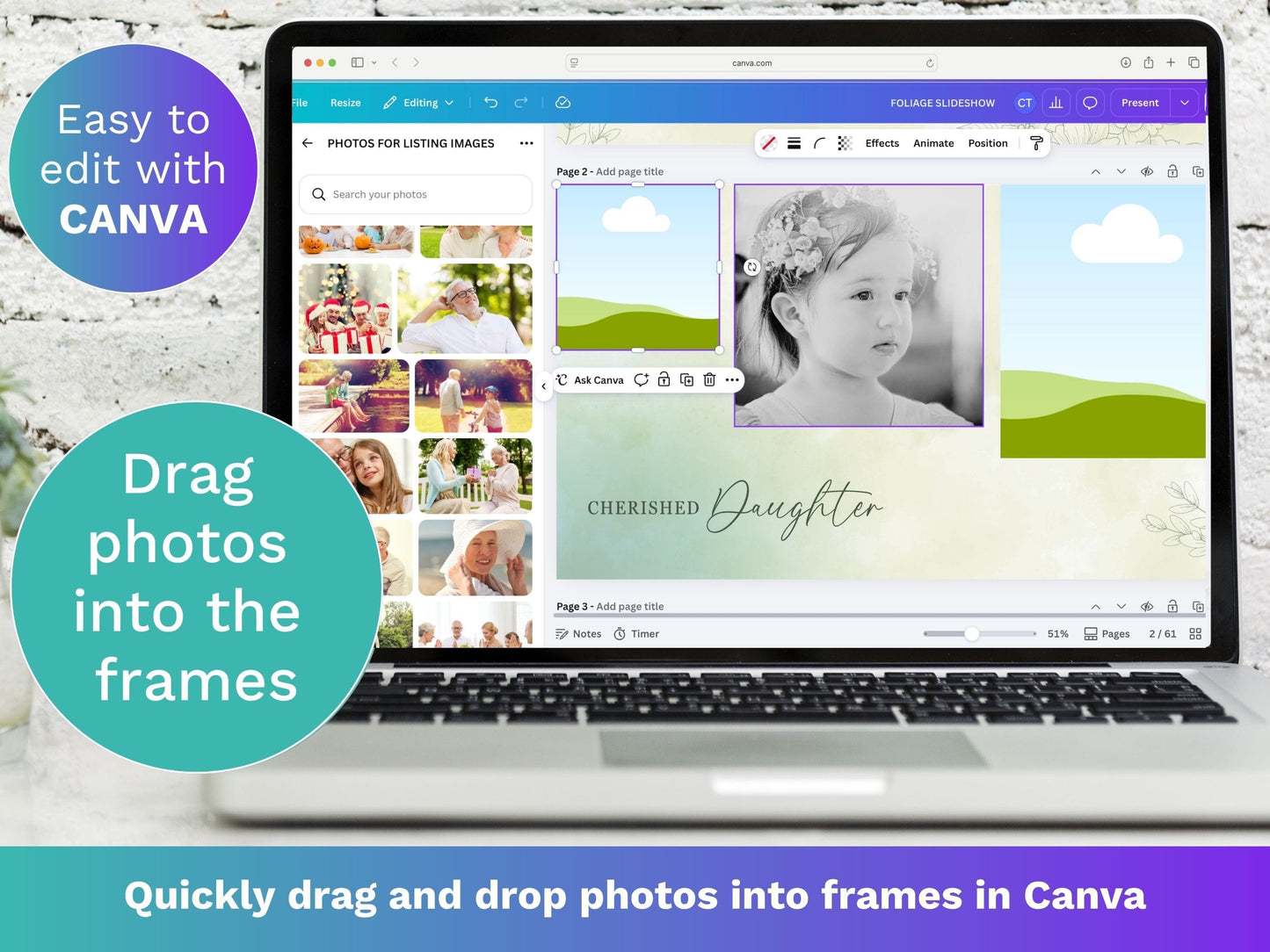 Canva Funeral Slideshow Template with Green Botanical Design